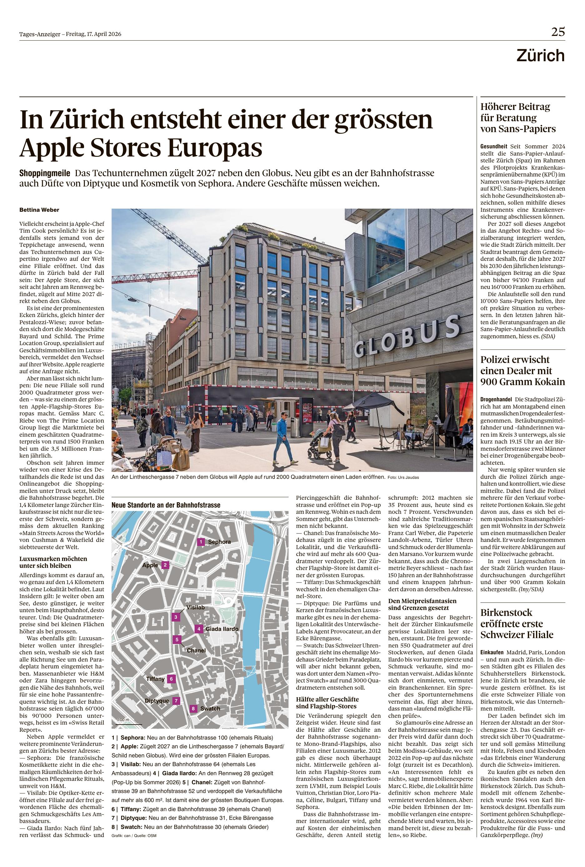 In Zürich entsteht einer der grössten Apple Stores Europas
