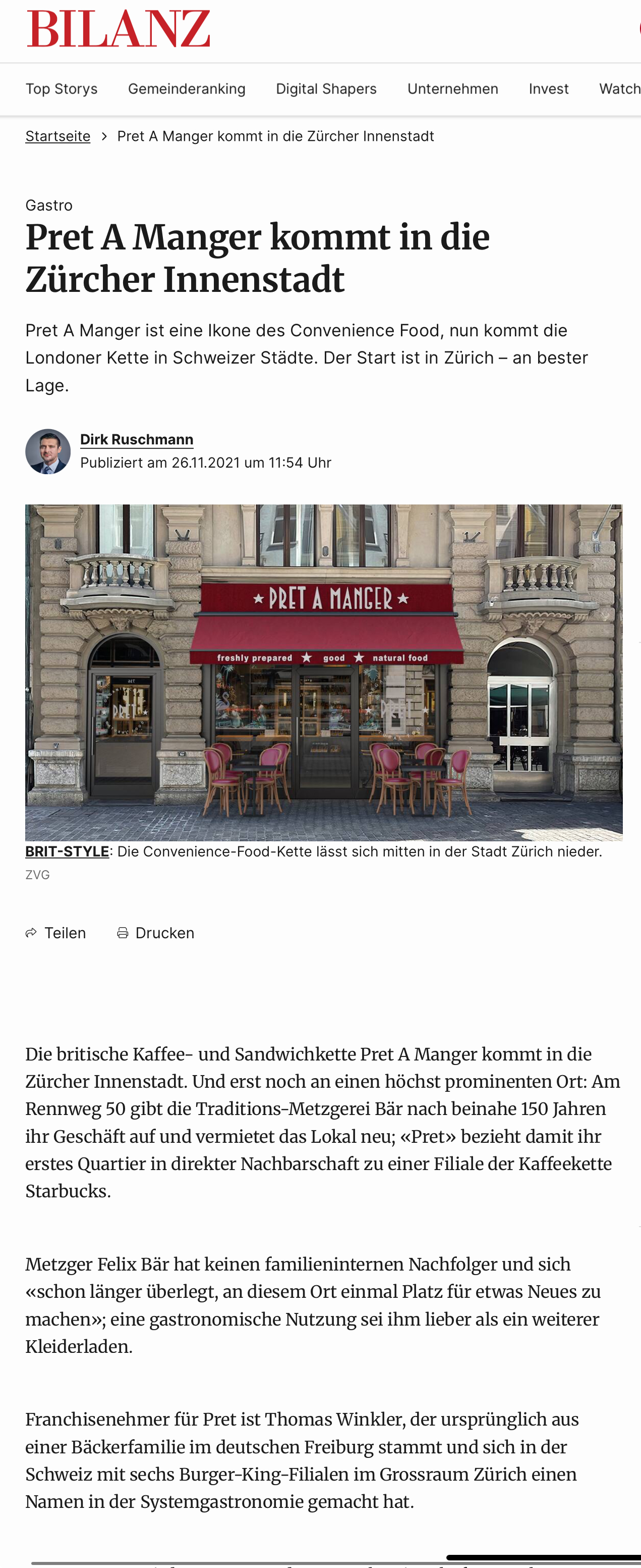 Pret A Manger kommt in die Zürcher Innenstadt