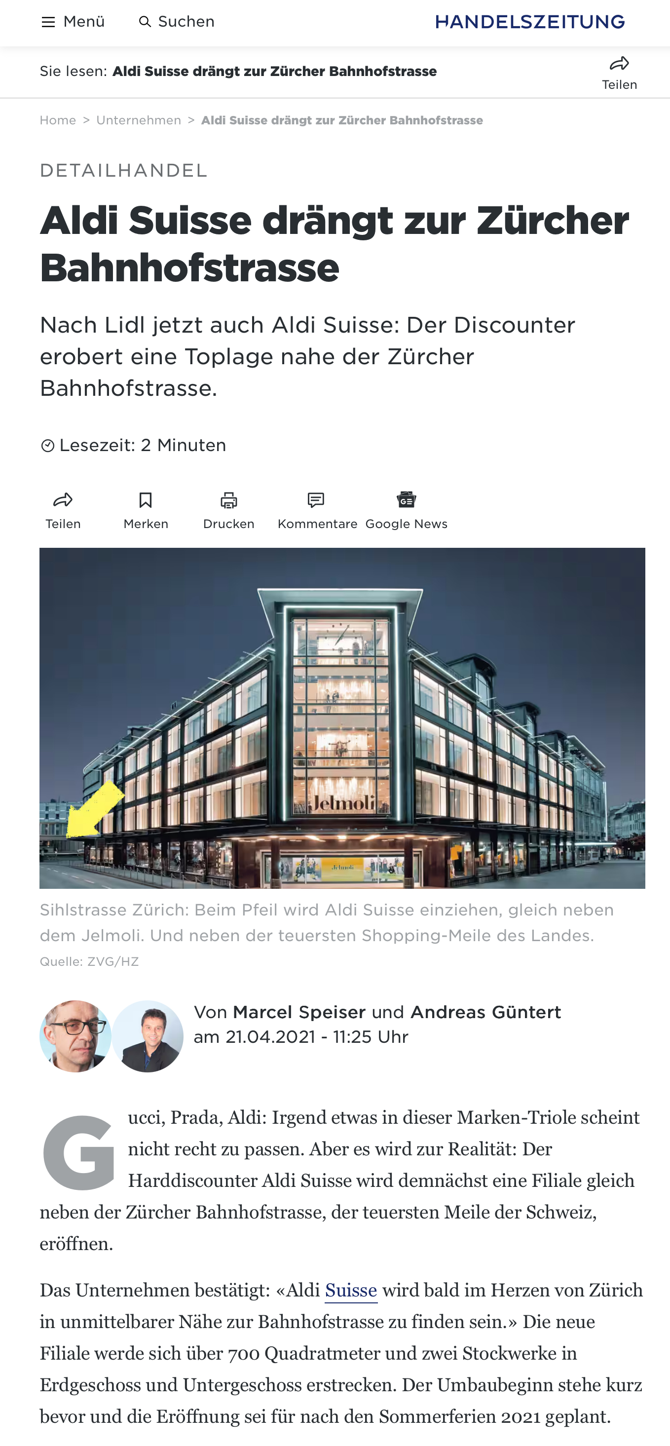 Aldi Suisse drängt zur Zürcher Bahnhofstrasse